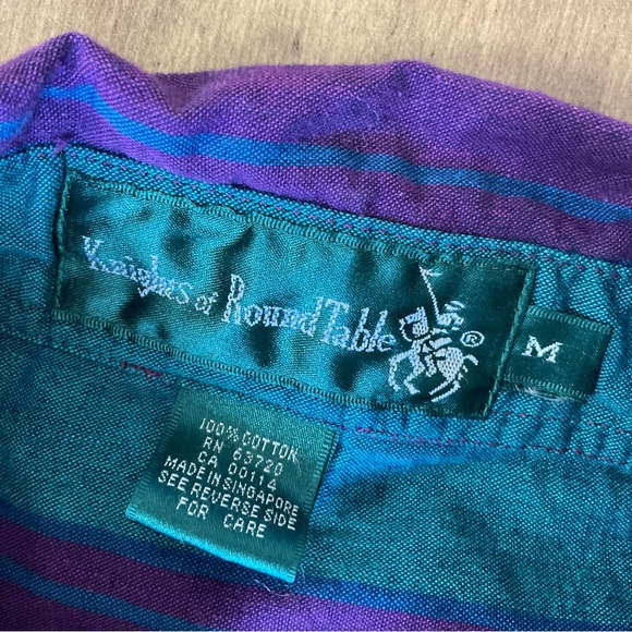 Vintage Knights of Round Table Short Sleeve Button Up Shirt Size M Striped Retro - Picture 4 of 5